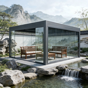 Pérgola Motorizada para Exteriores en <span class=keywords><strong>Aluminio</strong></span>, Gazebo Bioclimático <span class=keywords><strong>con</strong></span> Techo de Láminas, Puertas Corredizas de <span class=keywords><strong>Vidrio</strong></span>, Gazebo para Patio, Pérgola para Exterior - Product Image 2