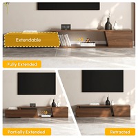 Ensemble de salon moderne en noyer de style mi-siècle, table basse rectangulaire, meuble TV extensible avec 3 tiroirs, respectueux de l'environnement