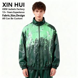 Chaqueta Gruesa Impermeable con Cuello Alto Verde para Hombre, Chaqueta Deportiva Ligera de Jacquard para Calle, Venta al por Mayor - Product Image 2