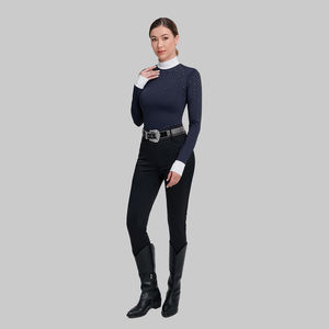 Sparkle Rhinestone mangas compridas Equiteme Mock Neck Camisa OEM ODM UPF50 + Proteção Solar Senhoras Equitação Clássico Show Camisa - Product Image 5