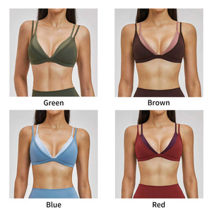 Custom Feeling Sports Bra Anti-Slip High Support Breathable Yoga Bra Thin Strap Contrast Color Layered Beauty Back Gym Bra - Product Image 4