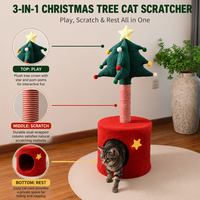 Rascador para Gatos con Forma de Árbol de Navidad, Árbol para Gatos de Felpa con Poste de Sisal para Rascar, Base de Cueva Acogedora para Gatos, Muebles Navideños para Mascotas