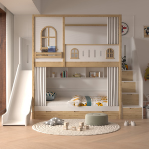 Letto a Castello <span class=keywords><strong>per</strong></span> Bambini con Scivolo e Scale con Vano Contenitore, Misura Queen, Arredamento <span class=keywords><strong>per</strong></span> <span class=keywords><strong>Camera</strong></span> da Letto con Mensola e Ringhiera - Product Image 2