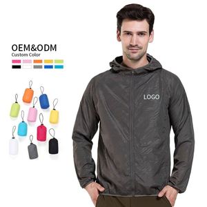 <b>Summer</b> Custom Solid Hooded <b>Jacket</b> <b>Men</b> and Women Sun protection <b>Lightweight</b> Polyester Foldable Trench Coat <b>Jacket</b> <b>Men</b> - Product Image 1