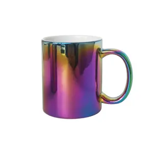 GZYSL Manufacturer Wholesale 11oz 15oz New Bone China Iridescent Electroplating Straight Rainbow Coffee Mug Business Gift
