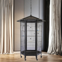 Grande cage à oiseaux hexagonale en fer forgé pour l'extérieur personnalisée, motif solide, maison pour animaux de compagnie, perroquet, canari, volière, boîte pour animaux volants