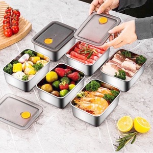 Stainless Steel Food Storage <b>Container</b> Square With Lid Leak Proof For Kitchen <b>Refrigerator</b> Storage - Product Image 1