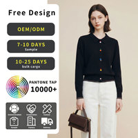 Cardigan en tricot pour femme, style rétro français, à col boutonné contrastant, avec un design amincissant et des manches longues