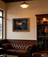 Impression sur toile cheval vintage encadré or avec nœud écossais, décoration murale animale rustique style ferme, échantillons OEM ODM prêts en moins d'une journée