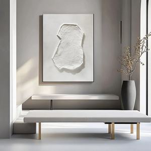 Art mural 3D vertical, art abstrait blanc Wabi, peinture sur toile, peinte à la main, pour la décoration moderne de la maison et des galeries - Product Image 5