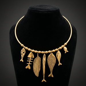 Nouveauté Collier ras-de-cou vintage en laiton massif avec pendentifs poisson, fait main, cadeau pour femme, bijoux tendance, vente en gros - Product Image 2