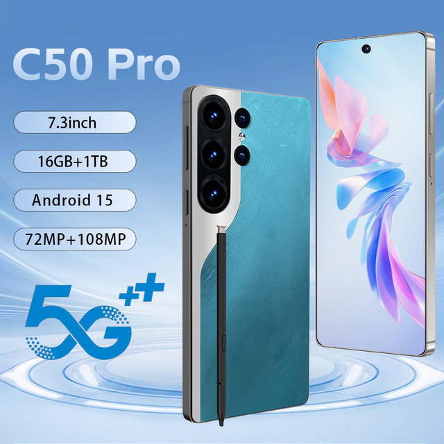 C50 Pro Snapdragon 8 Elite 12core Processor 7.3" Screen 72MP Front 108MP Rear 8000mAh 16GB+1TB Accurate Face Unlock Global 5G