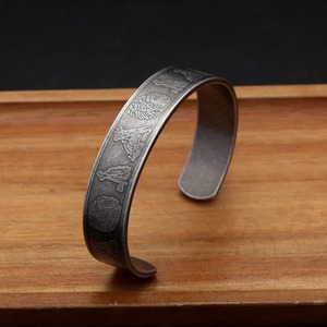Yunnique Brazalete Abierto de Acero Inoxidable para Hombre, Plata Tibetana con Grabados del Antiguo Faraón Egipcio, Brazalete Vikingo de Moda, Joyería de Regalo - Product Image 3