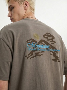 Camiseta de Manga Corta para Hombre, Verano 2026, Nueva Colección, Tejido Grueso, Estampado Montañoso, 100% Algodón, Secado Rápido, Estilo Casual - Product Image 4