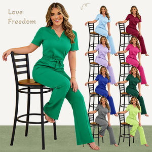 Women's Scrub Set V-Neck Short Sleeve Moisture Wicking Hospital Uniforms For Doctor Nurse Dentist Salon Use - Product Image 1