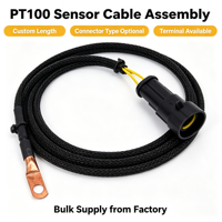Capteur de température PT100 avec câble tressé noir, connecteur circulaire, borne annulaire en cuivre, fabrication OEM personnalisée, vente en gros