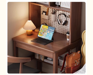 طاولة دراسة حديثة بسيطة مربعة من الخشب الصلب مع تصميم مريح رف كتب مكتبي مزدوج للكمبيوتر للتخزين - Product Image 2