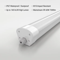 Lumière LED étanche Tri-Proof 150 cm 5 pieds 60 W IP67 IK10 Haute luminosité 50000H Étanche à la poussière Montage en surface Éclairage commercial pour garage
