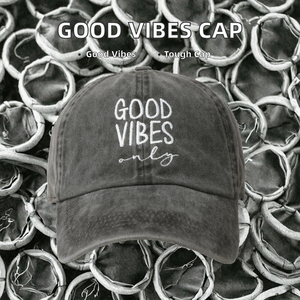 100% coton lavé en détresse Denim papa chapeaux pour les bonnes vibrations seulement broderie 6 panneaux casquette de baseball de sport non structurée - Product Image 2