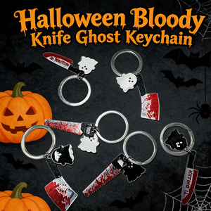 Pendentif en métal émaillé style <span class=keywords><strong>film</strong></span> <span class=keywords><strong>d</strong></span>'<span class=keywords><strong>horreur</strong></span> Halloween effrayant, couteau à viande fantôme, pour <span class=keywords><strong>d</strong></span>écoration de sac, cadeau, vente en gros, porte-clés Halloween - Product Image 2