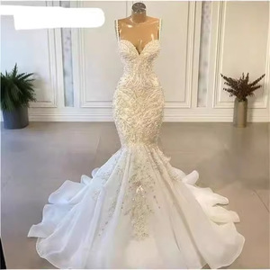 Mermaid Wedding Dress Fishtail Beaded Lace Strapless Sweetheart Neckline Chiffon With Beading Natural Waistline Zipper Closure - Product Image 3