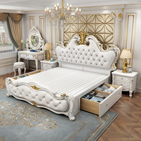 Muebles de Dormitorio Clásicos y Económicos, Estilo Europeo Moderno Minimalista, Cama de Madera Maciza de Lujo con Respaldo Suave y Almacenamiento