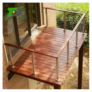 Railing DF Round Wire Balustrade Kits Brushed Finish Metal Railing With 42" Cable Mounted Deck Posts For Villa Flooring Applications