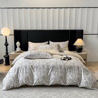 Parure de lit 4 pièces en satin de lyocell ultra doux 100S, imprimé floral végétal, 300 fils, housse de couette et drap