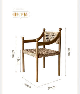 Muebles de comedor Wabi-sabi de estilo de granja francesa Sillón Pablo de madera maciza Asiento de algas marinas nativas tejidas a mano - Product Image 5