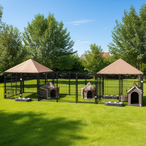 Caseta Grande para Perros de Exterior con 2 Habitaciones, Estructura Metálica, Techo Impermeable, Modelo D0100X3R9FJ - Product Image 2