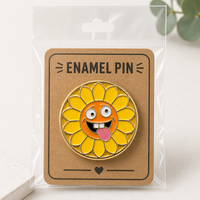 Broche personnalisée en émail tournesol plaqué or, motif visage amusant, pour sac fourre-tout, veste, vente en gros, mignonne broche visage de dessin animé