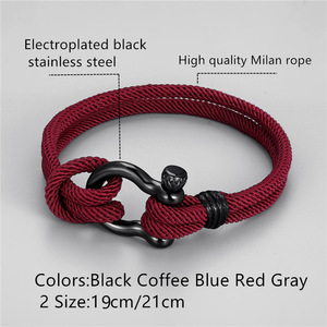 Pulsera de Cuerda Sólida con Grillete de Herradura de Acero Inoxidable para Hombre, Pulsera Náutica de Doble Capa de Cuerda Milán para Deportes al Aire Libre - Product Image 5