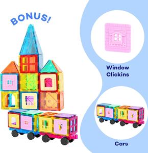 <strong>Magnetic</strong> Plastic Tiles Building <strong>Set</strong> STEM Sensory Educational Toy for Kids 100PCS 2 <strong>Cars</strong> Gift for Toddlers 3 to 8 Years Old - Product Image 2