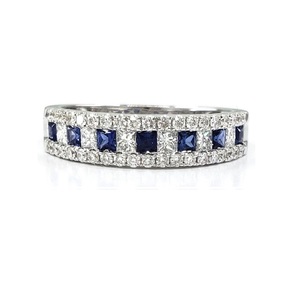 Bijoux sur mesure simplement de haute qualité platine blanc or massif véritable diamant bleu Royal saphir bague bande pour cadeau - Product Image 1