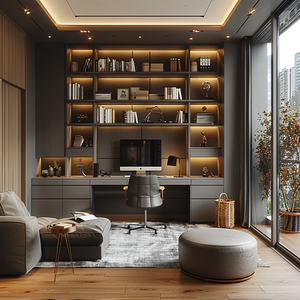 Customized Minimalist Style Study Room Bookcases and Resting Reading Space in Gray Tones - Product Image 5