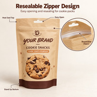 Sacs d'emballage personnalisés pour biscuits, style kraft, pochettes verticales avec trou de suspension, fermeture éclair refermable pour biscuits, snacks, produits de boulangerie