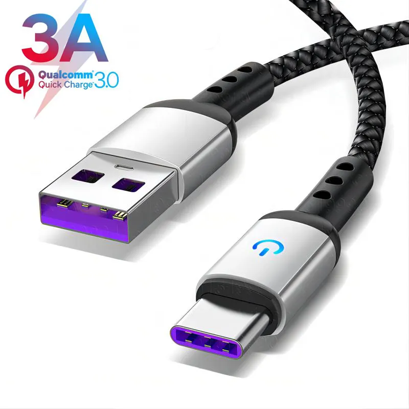 Real 3A Nylon Braid Aluminum Alloy Original Usb To Type C Fast Charging Data Cables For Samsung Galaxy Mobile Phone