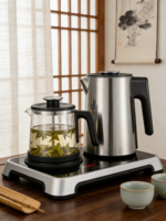 Ensemble de service à thé double avec plateau, comprenant une bouilloire électrique pour thé chaud et une théière en verre pour le thé à la maison et à l'hôtel