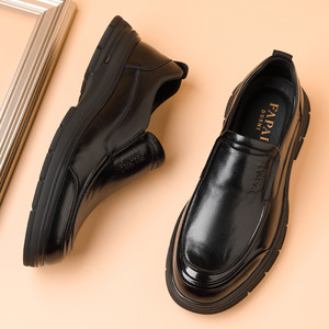 Mocassins en cuir pour homme Papai, noirs, en cuir de vachette pleine fleur, talon moyen, semelle épaisse, à enfiler, chaussures décontractées et habillées, tailles 39 40 41 42 43 - Product Image 4