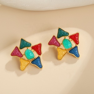 Orecchini da donna stile Vintage S925 orecchini <span class=keywords><strong>antichi</strong></span> fiori in resina acrilica floreale cinese gioiello Huggie Design colorato fiore - Product Image 1