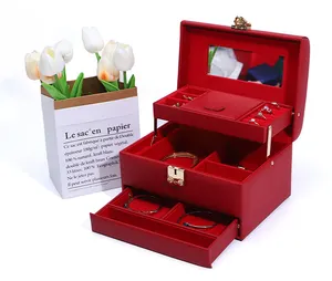 ulti-function jewelry box Portable leather jewelry storage box with lock