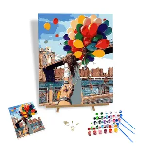 Çerçeve ile sayı kiti ile DIY boyama insanlar el ve balonlar boya tuval üzerine sayılar ev sanat dekoru