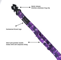 Laisse tactique robuste pour chien, motif camouflage violet, double poignée, en fibre de polyester et aluminium aéronautique, à dégagement rapide – Offre Spéciale