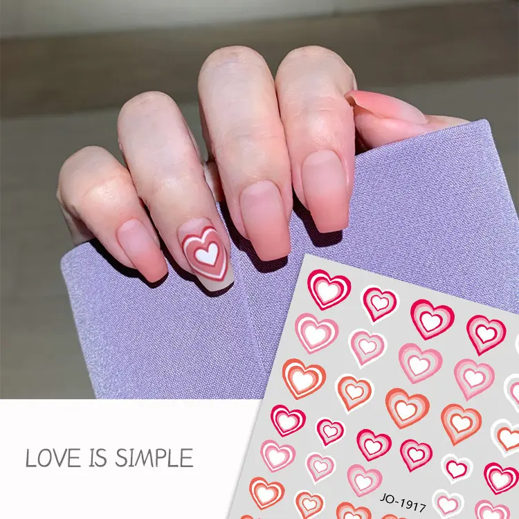 cute love heart gradient color sheets designer nail art stickers decals 3d luxury nail stickers