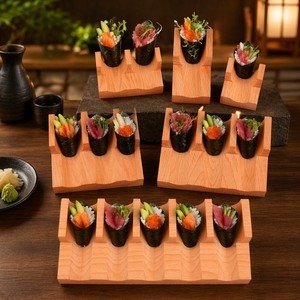 Support à Sushi en Bois Premium pour Temaki, <span class=keywords><strong>Série</strong></span> Professionnelle, <span class=keywords><strong>1</strong></span>, 2, 3 ou 5 Emplacements, Vaisselle de Restaurant Japonais, Logo Personnalisé - Product Image 4