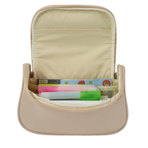 SENDA Customizable Simple Beige Nylon Stationery <b>Bag</b> with Smile Patch Zippered Pencil Case for <b>School</b> and Office Use - Product Image 5