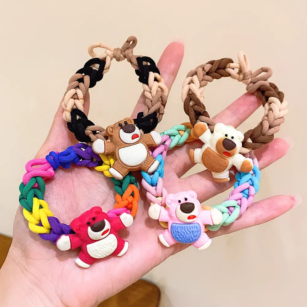 Hand woven strawberry bear hair band bracelet hair rope Japanese and Korean style cute hair tie