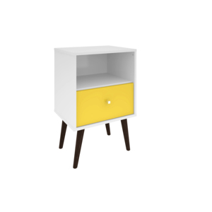 White And Yellow Nightstand With Drawer And <b>Open</b> Shelf For Bedroom <b>Storage</b> - Product Image 1