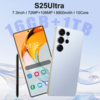 Modelo Popular Ultimate S25 Ultra, Teléfono Inteligente 5G con Lápiz Óptico, Pantalla Grande HD de 7.3 Pulgadas, Cámara de 108MP, Batería de 8800mAh, 16GB+1TB