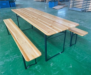 Ensemble de table et bancs pliants en <span class=keywords><strong>bois</strong></span> pour camping, plage et brasserie, 3 pièces, prix d'usine - Product Image 1